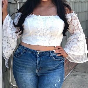 FASHIONNOVA Lace bell sleeve crop